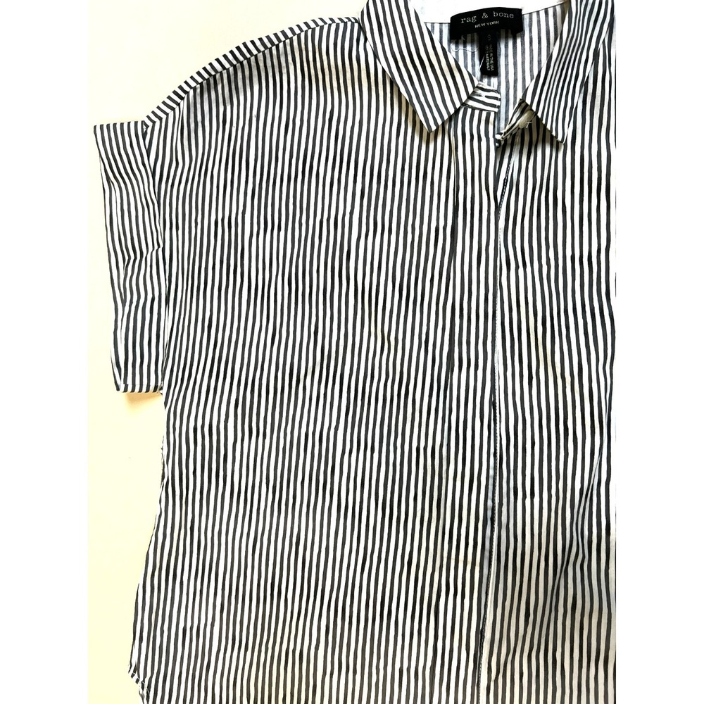 rag & bone Funky Button Up Shirt Hi/Low Hem Gray White Stripe Cap Sleeves SZ S - Picture 3 of 5